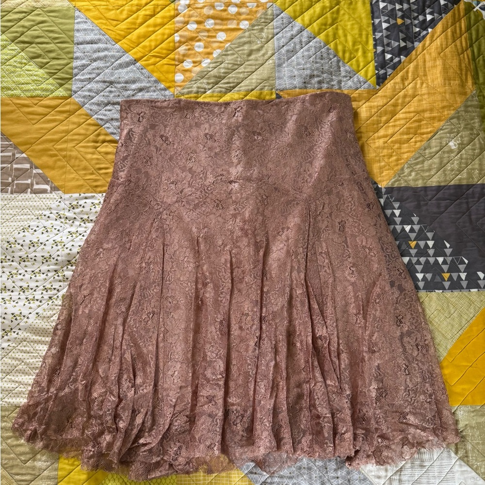 Anthropologie Dusty Rose Lace A-Line Skirt